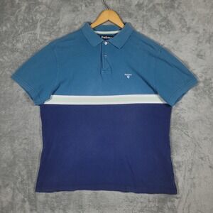 Barbour Polo Shirt Mens XL Blue Colorblock Short Sleeve Pique Cotton